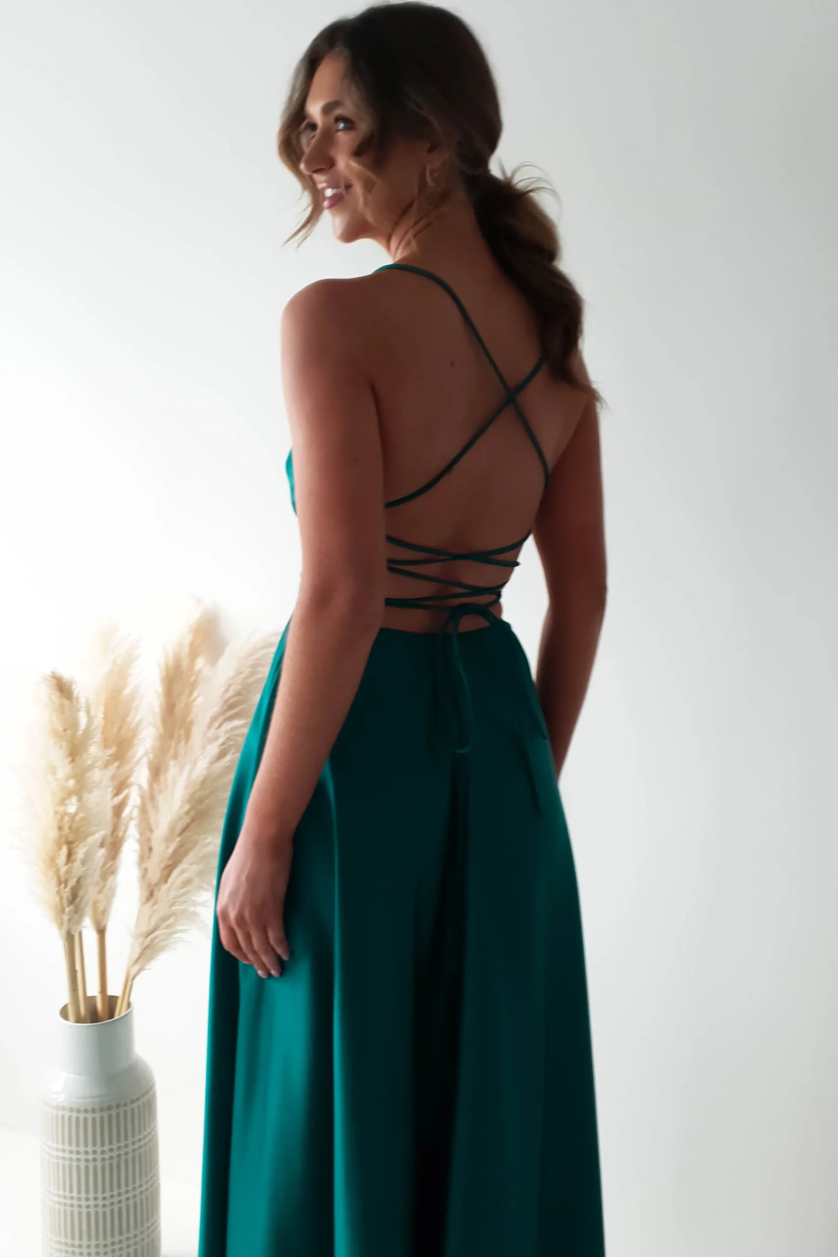 Shantal Satin Gown | Teal Green