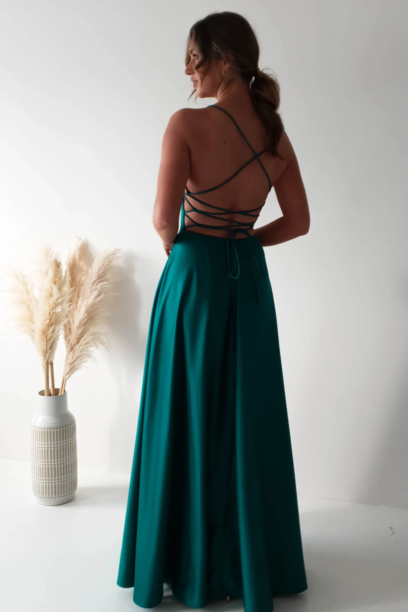 Shantal Satin Gown | Teal Green
