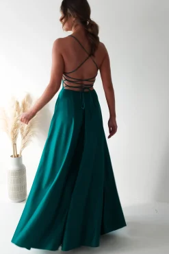 Shantal Satin Gown | Teal Green