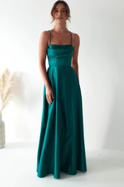 Shantal Satin Gown | Teal Green