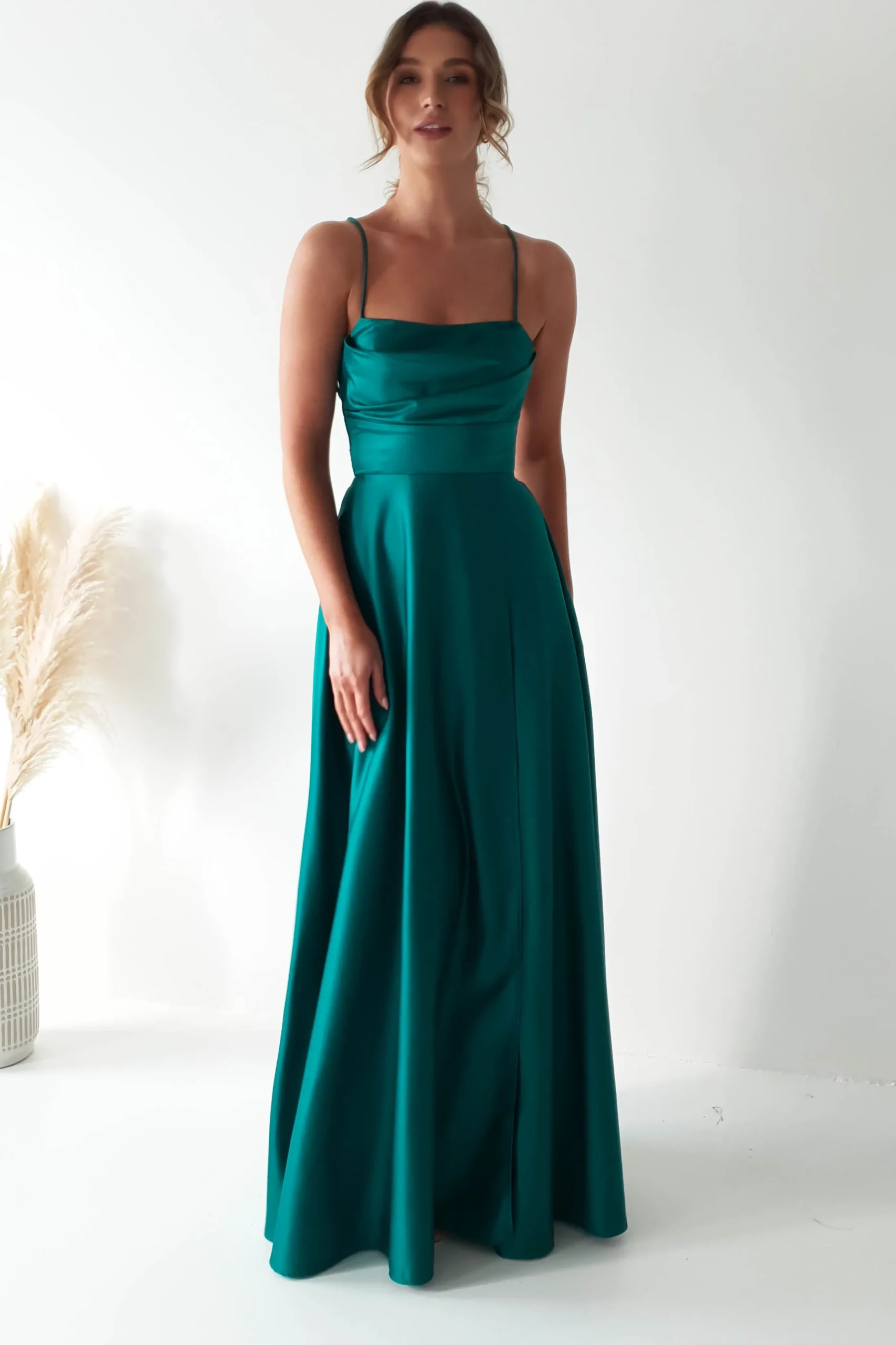 Shantal Satin Gown | Teal Green