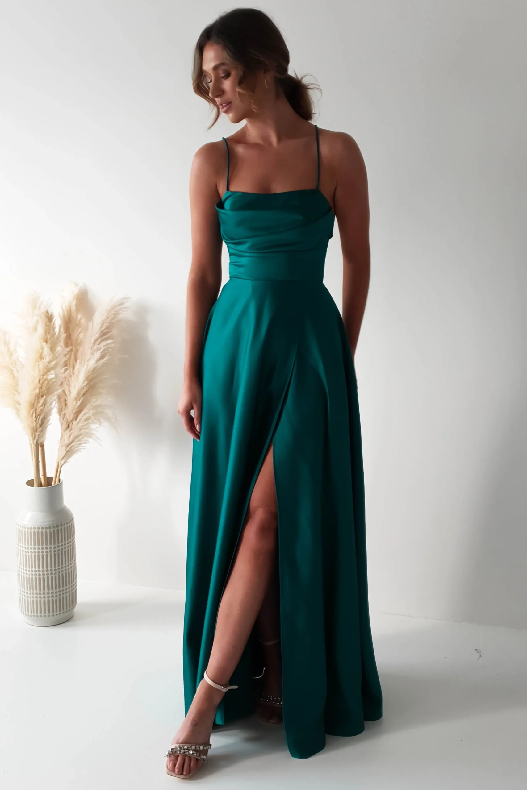 Shantal Satin Gown | Teal Green