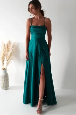 Shantal Satin Gown | Teal Green
