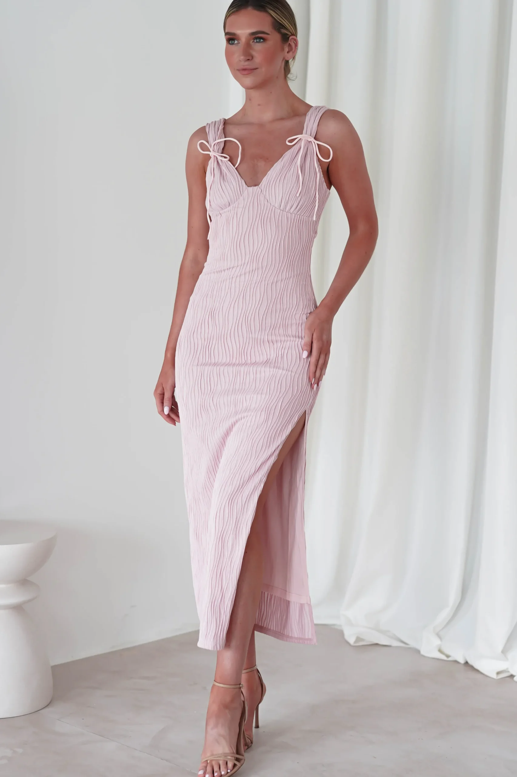 Simona Textured Maxi Dress | Blush
