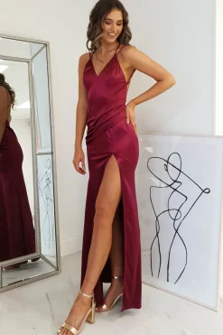 Simone Satin Gown | Burgundy