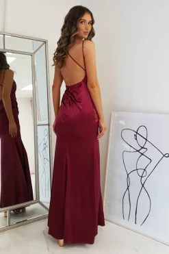 Simone Satin Gown | Burgundy