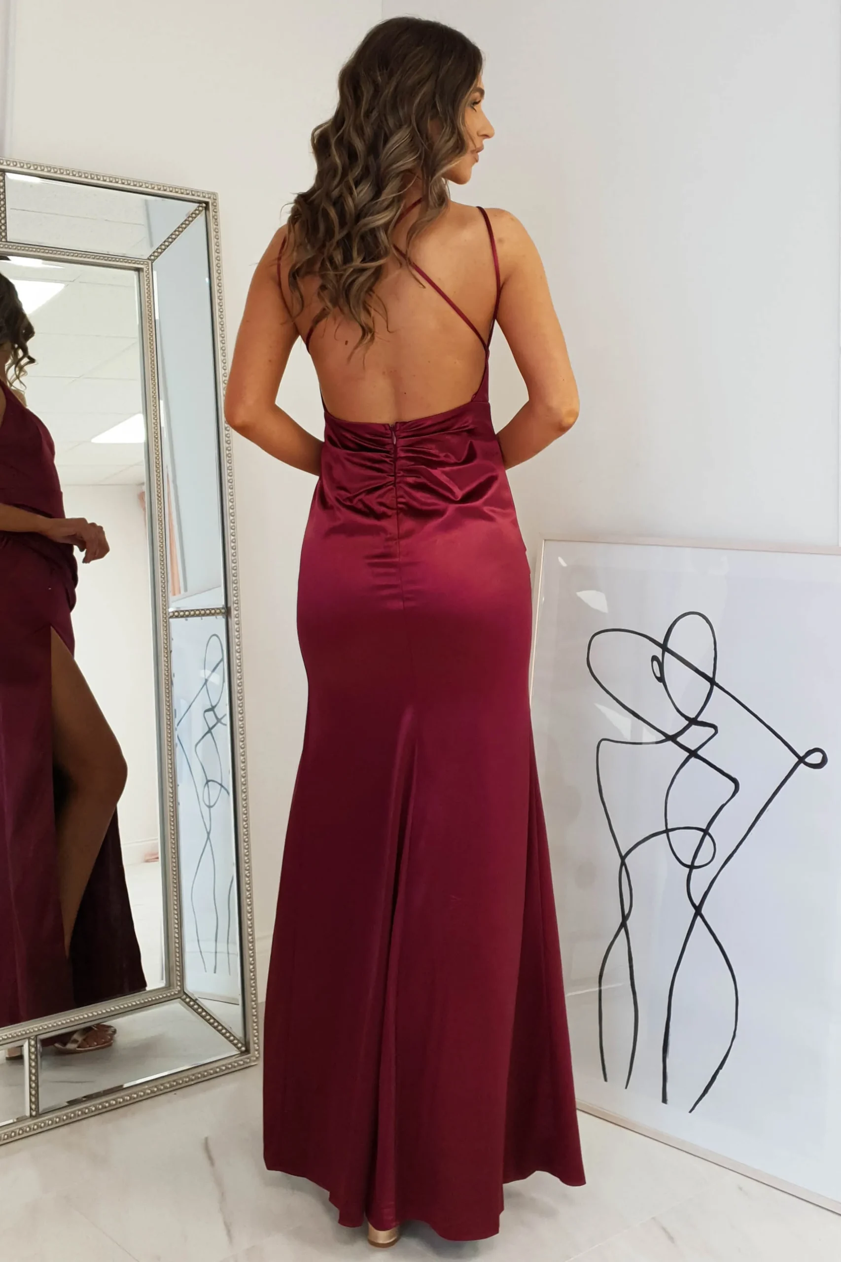 Simone Satin Gown | Burgundy