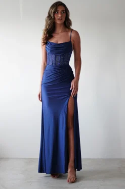 Stefani Rhinestone Bodice Gown | Navy
