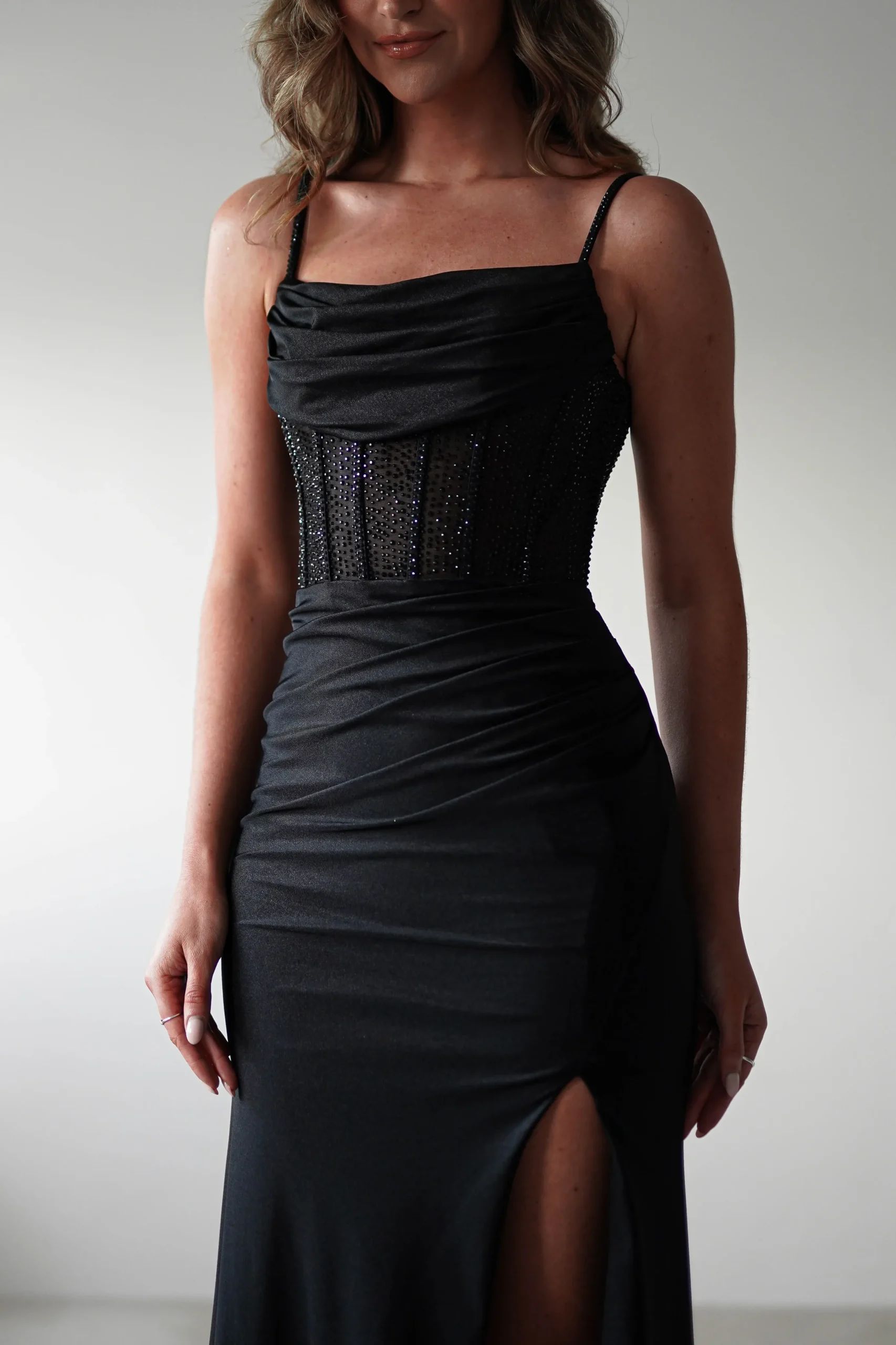 Stefani Rhinestone Bodice Gown | Black