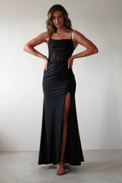 Stefani Rhinestone Bodice Gown | Black