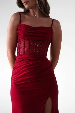 Stefani Rhinestone Bodice Gown | Burgundy
