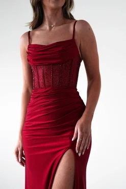 Stefani Rhinestone Bodice Gown | Burgundy