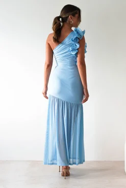Stephanie Mesh Ruffle Maxi Dress | Blue