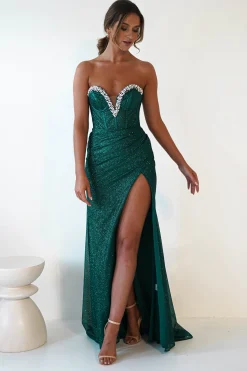 Stephanie Strapless Glitter Gown | Emerald Green