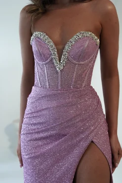 Stephanie Strapless Glitter Gown | Pink