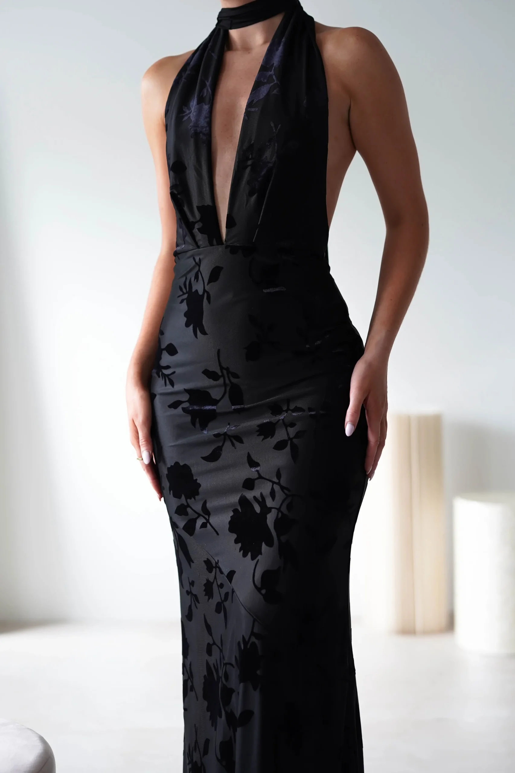 Tara Floral Jacquard Maxi Dress | Black