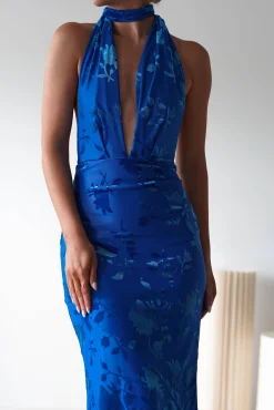 Tara Floral Jacquard Maxi Dress | Royal Blue