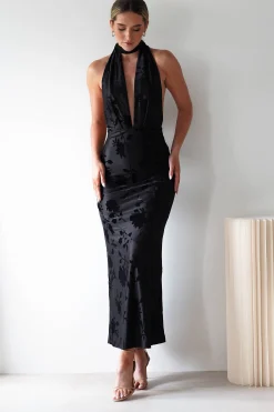 Tara Floral Jacquard Maxi Dress | Black