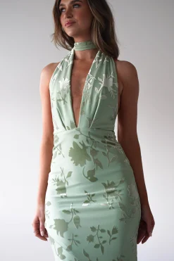 Tara Floral Jacquard Maxi Dress | Light Green
