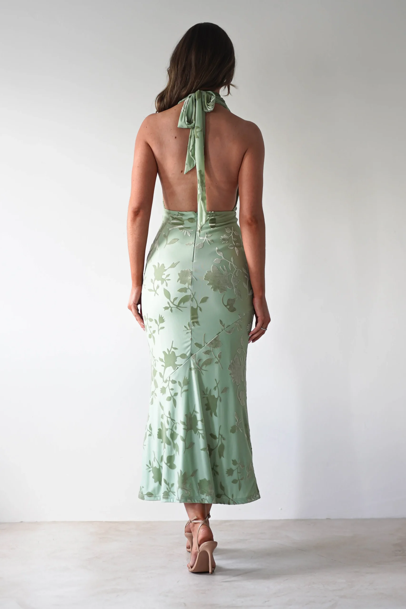 Tara Floral Jacquard Maxi Dress | Light Green