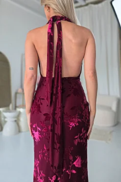 Tara Floral Jacquard Maxi Dress | Wine