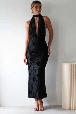 Tara Floral Jacquard Maxi Dress | Black