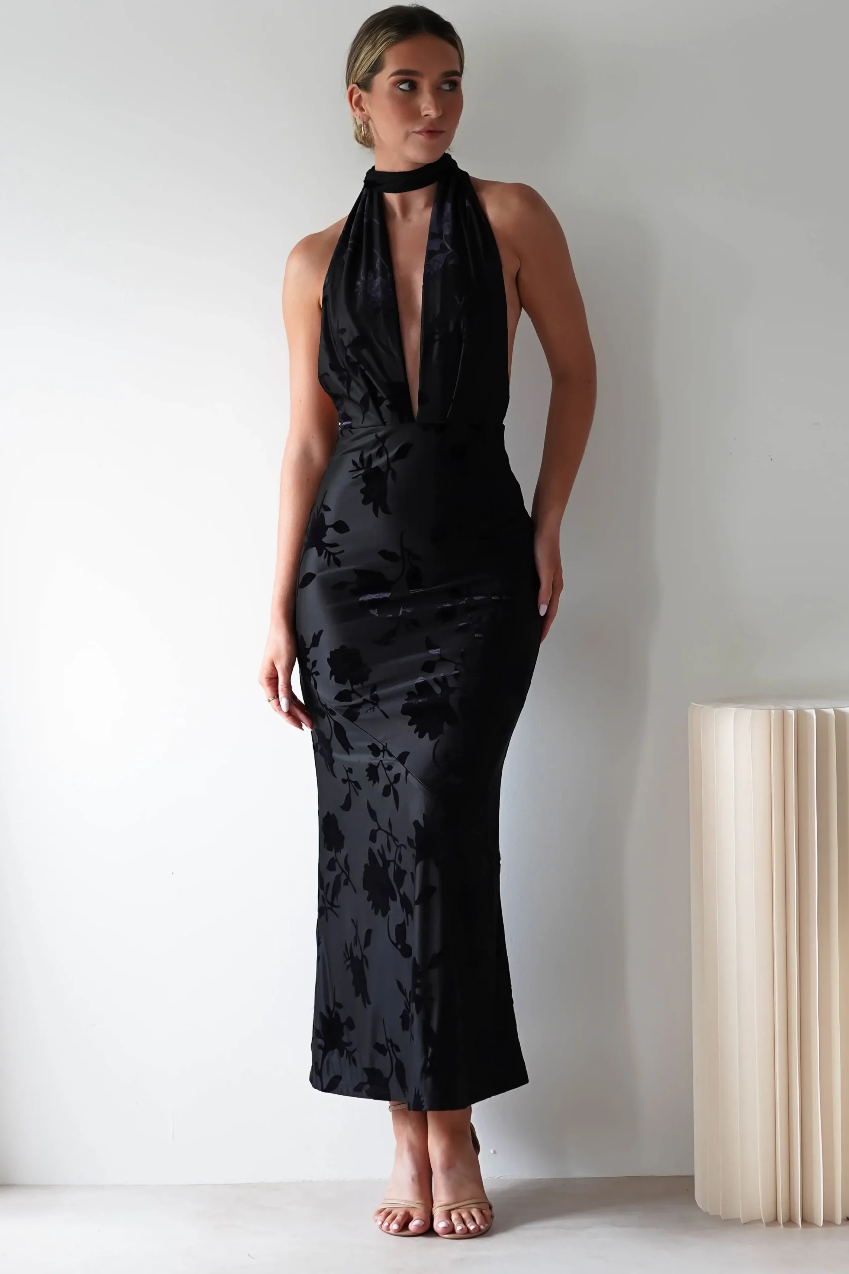 Tara Floral Jacquard Maxi Dress | Black