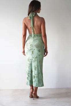 Tara Floral Jacquard Maxi Dress | Light Green