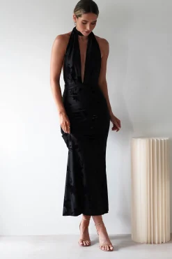 Tara Floral Jacquard Maxi Dress | Black