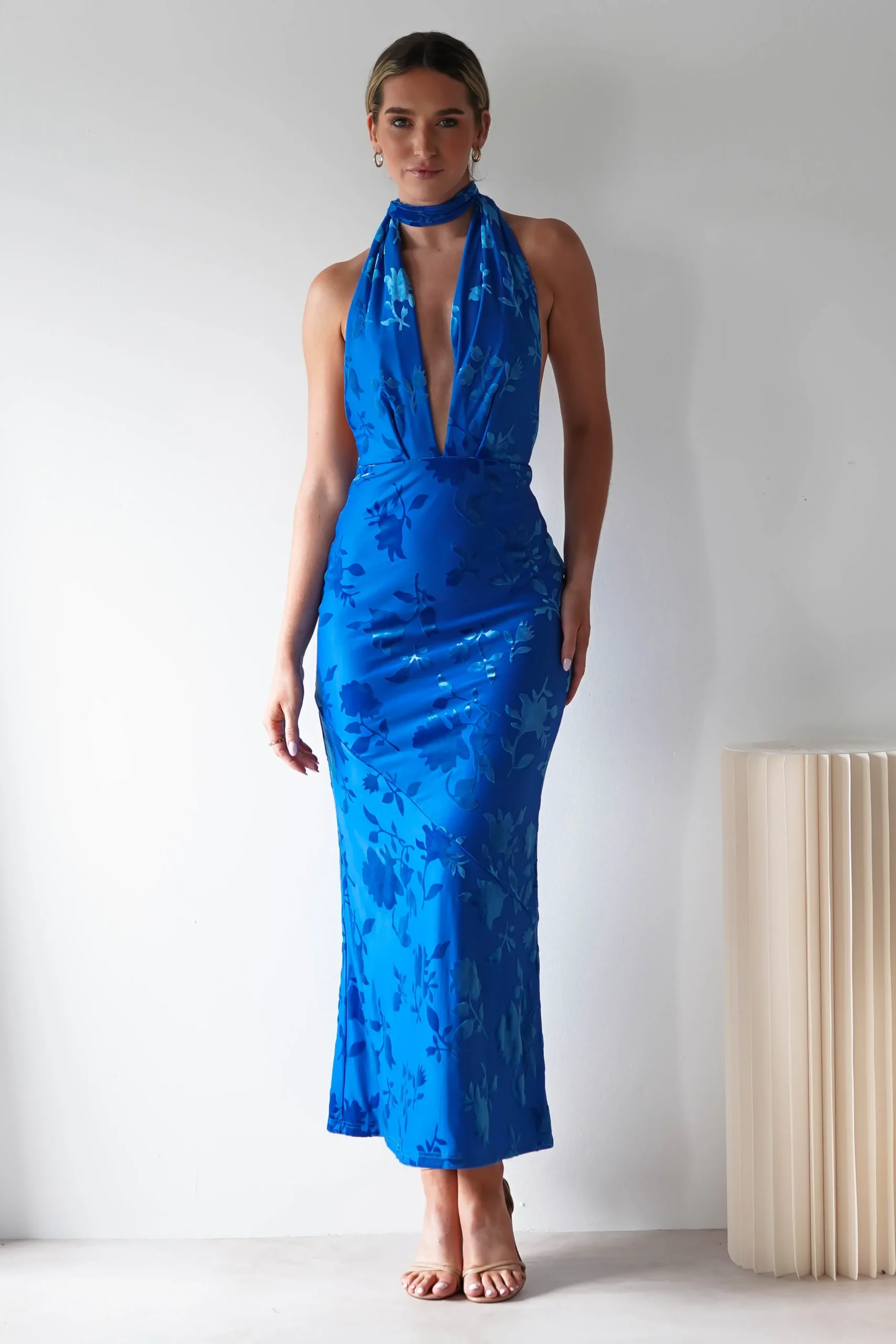 Tara Floral Jacquard Maxi Dress | Royal Blue