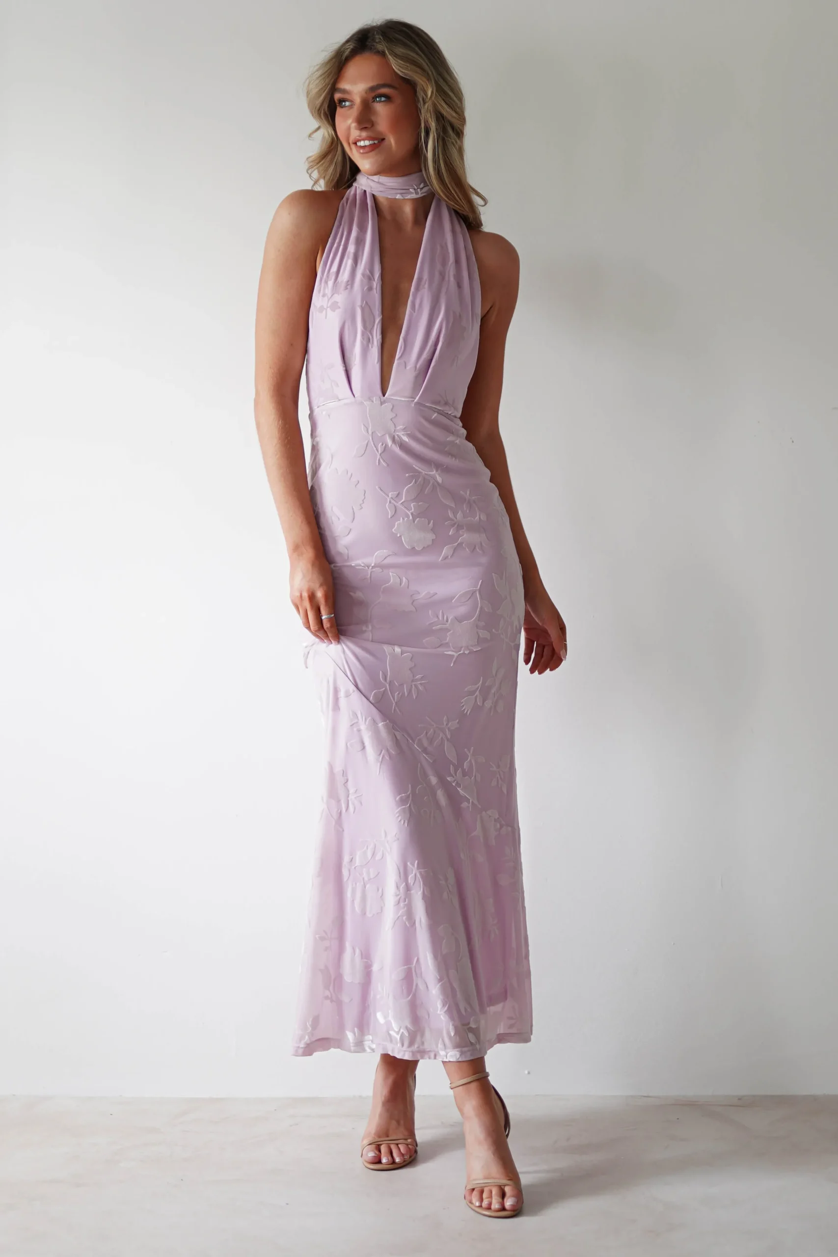 Tara Floral Jacquard Maxi Dress | Light Lilac