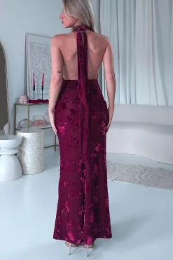 Tara Floral Jacquard Maxi Dress | Wine