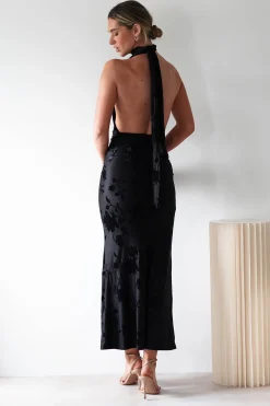 Tara Floral Jacquard Maxi Dress | Black