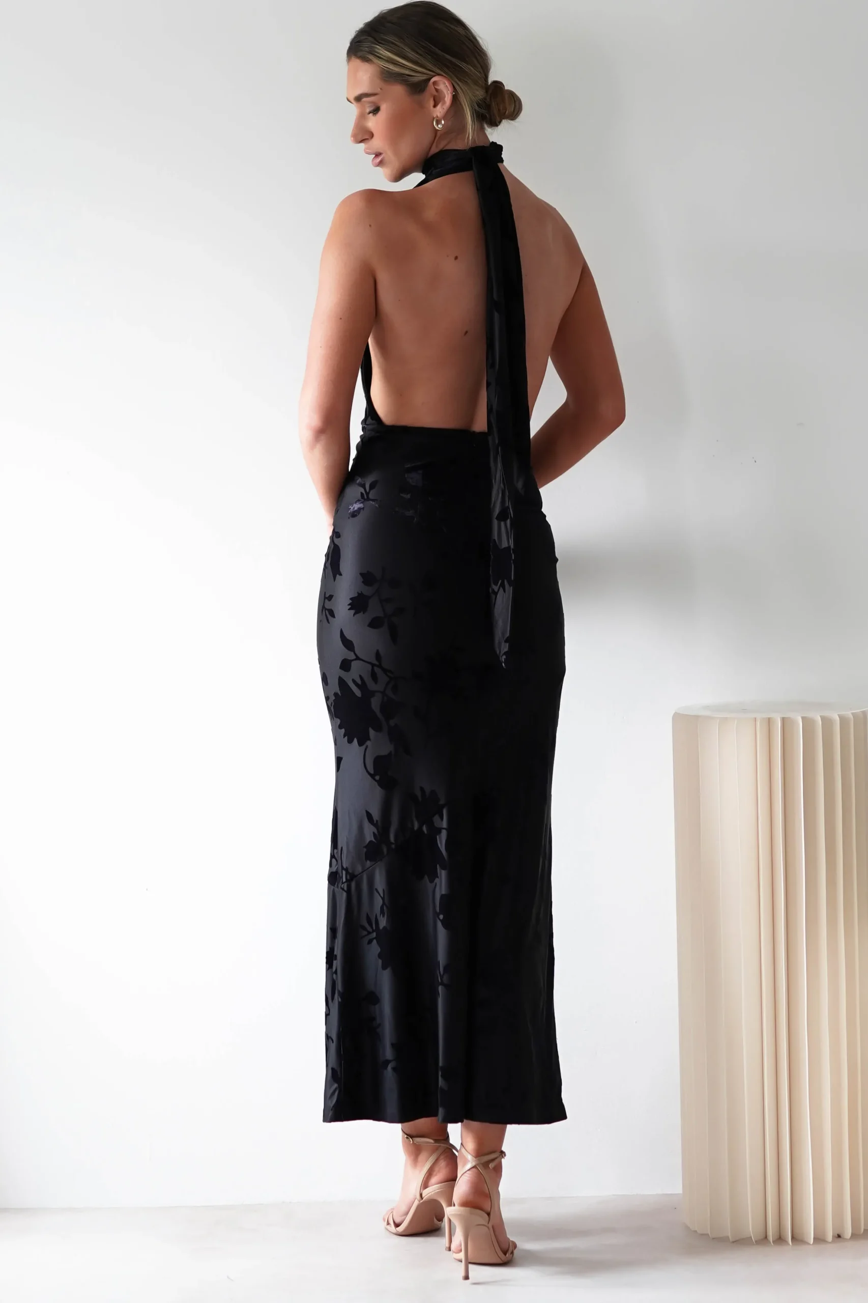 Tara Floral Jacquard Maxi Dress | Black