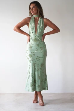 Tara Floral Jacquard Maxi Dress | Light Green