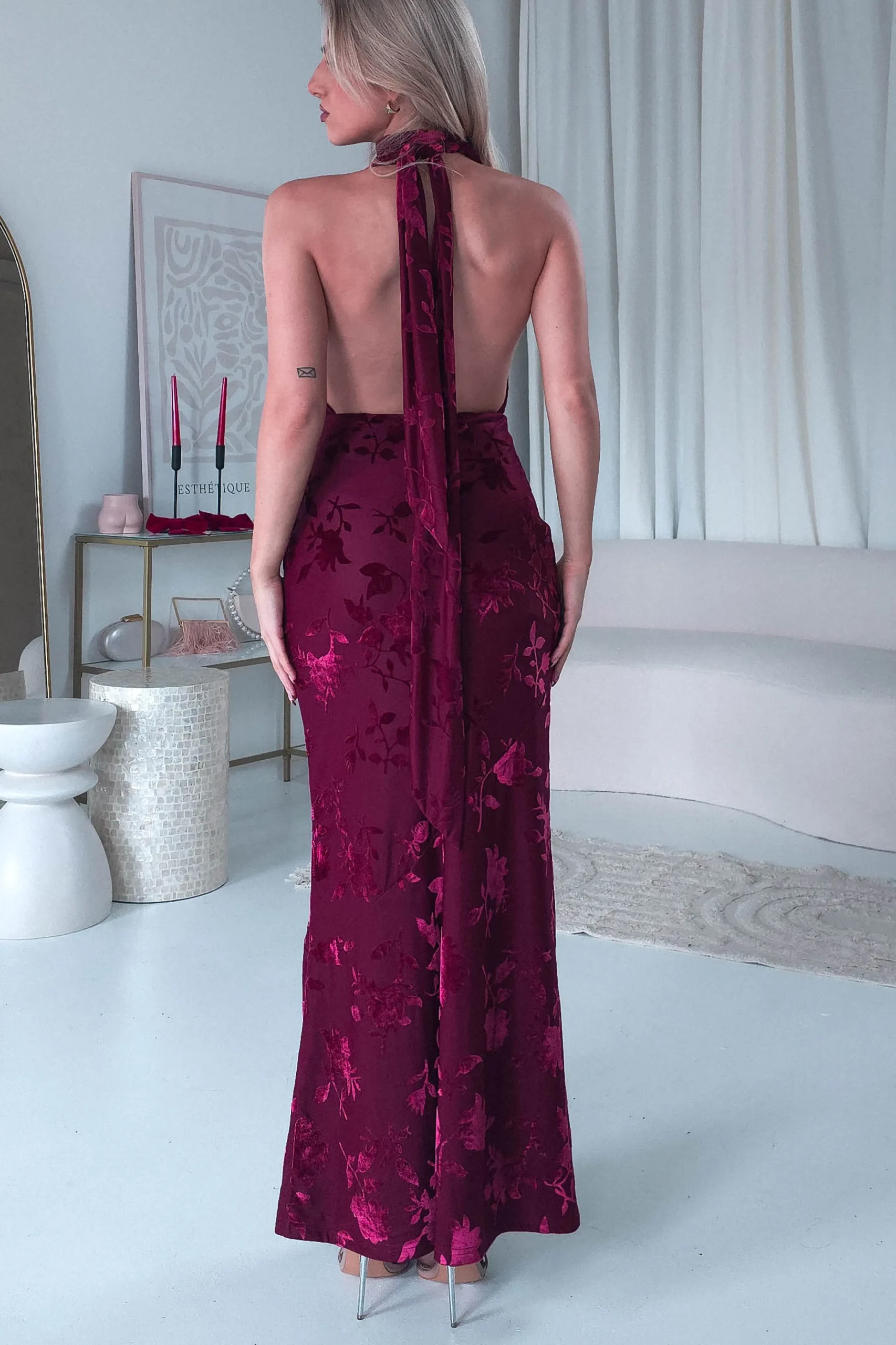 Tara Floral Jacquard Maxi Dress | Wine