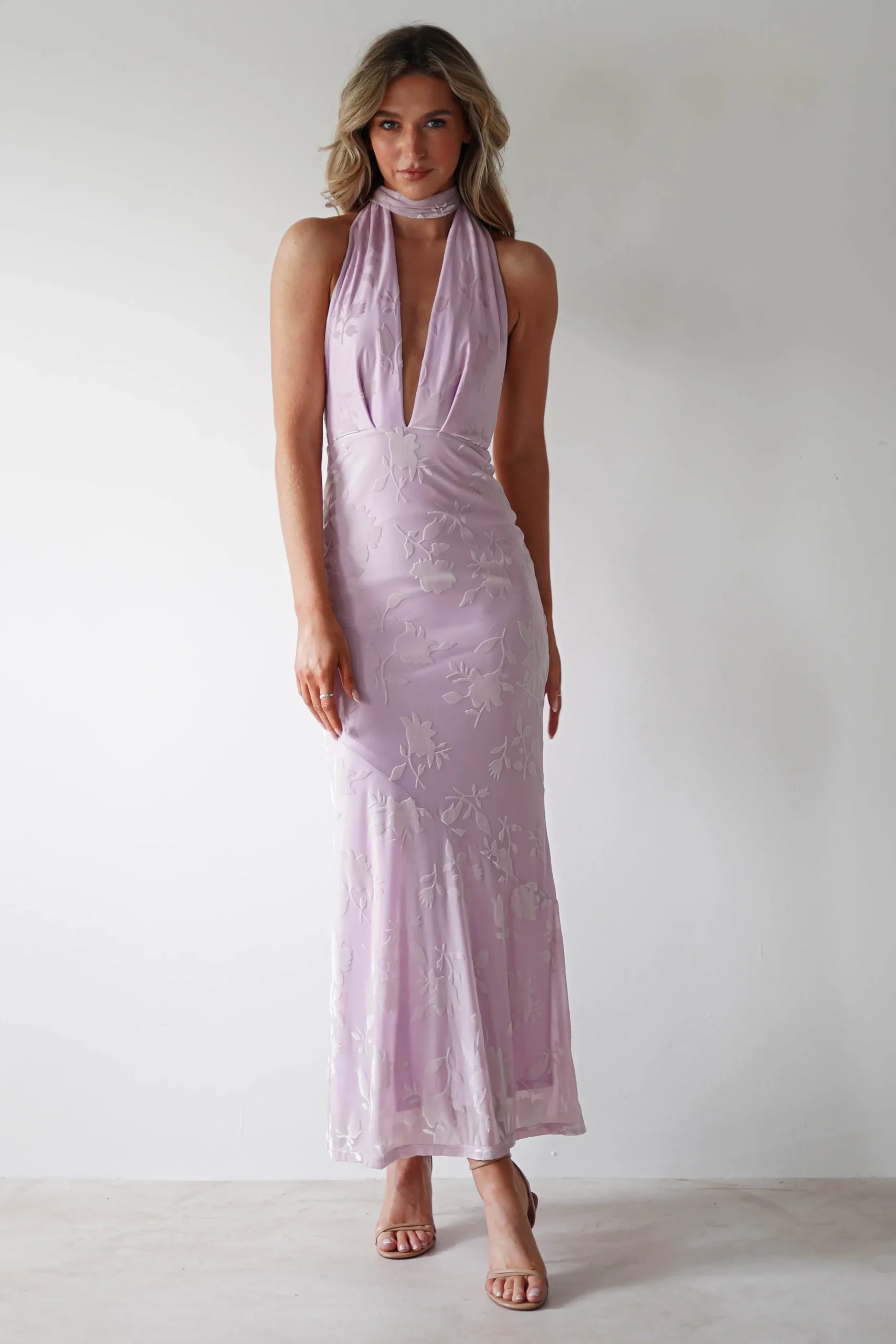Tara Floral Jacquard Maxi Dress | Light Lilac