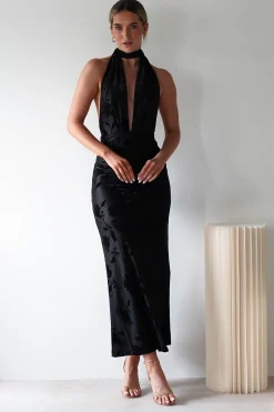 Tara Floral Jacquard Maxi Dress | Black