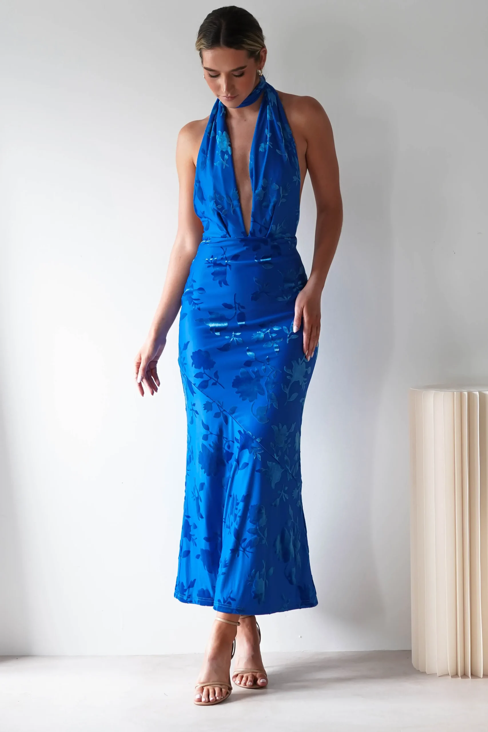 Tara Floral Jacquard Maxi Dress | Royal Blue