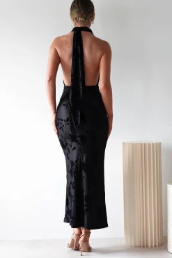 Tara Floral Jacquard Maxi Dress | Black