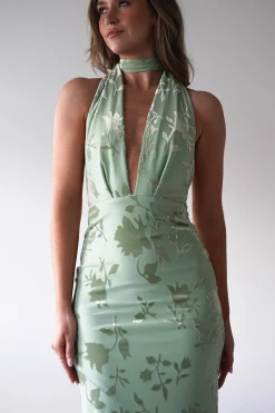 Tara Floral Jacquard Maxi Dress | Light Green