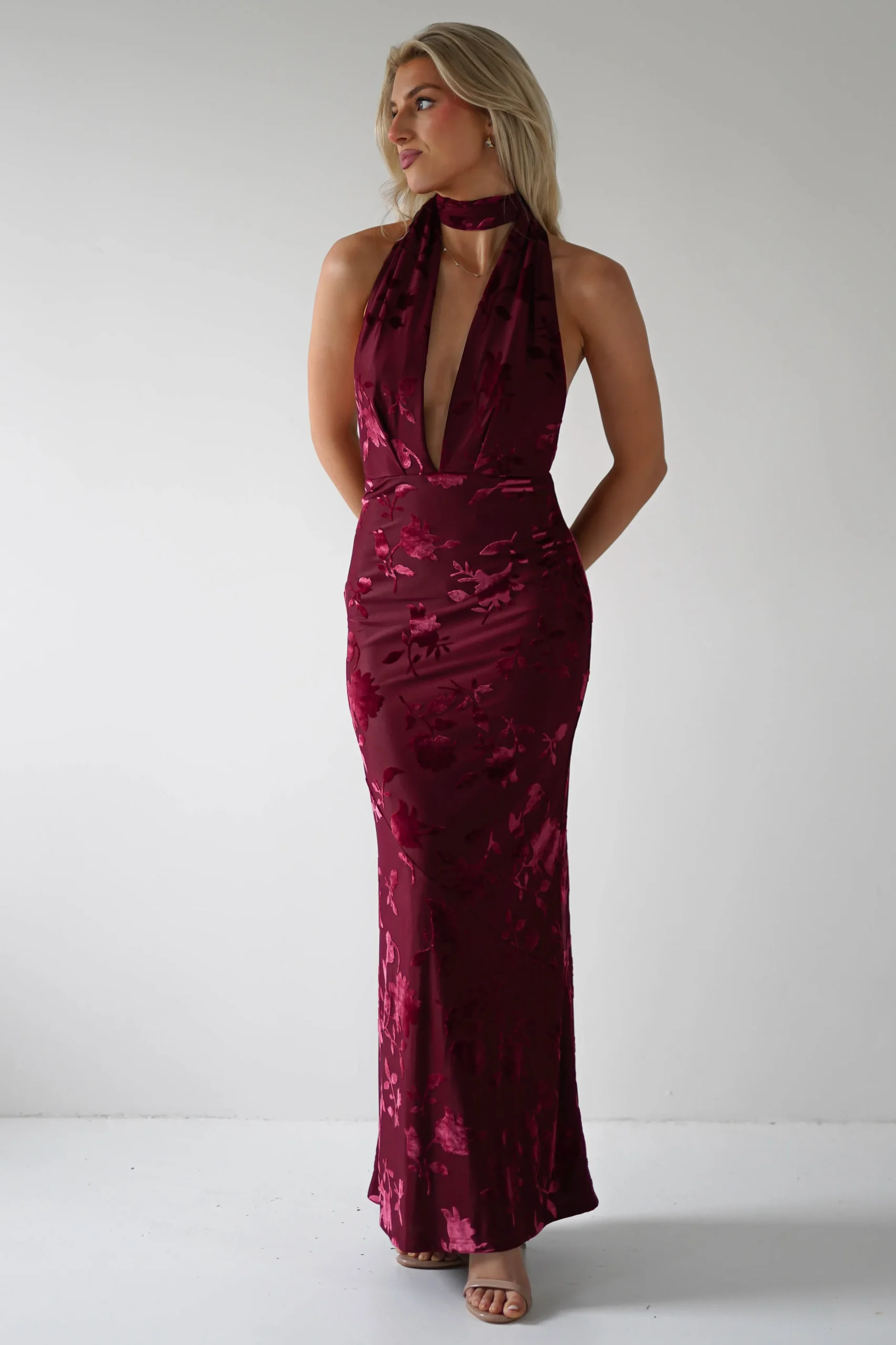 Tara Floral Jacquard Maxi Dress | Wine