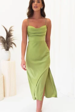 Tegan Satin Midi Dress | Lime