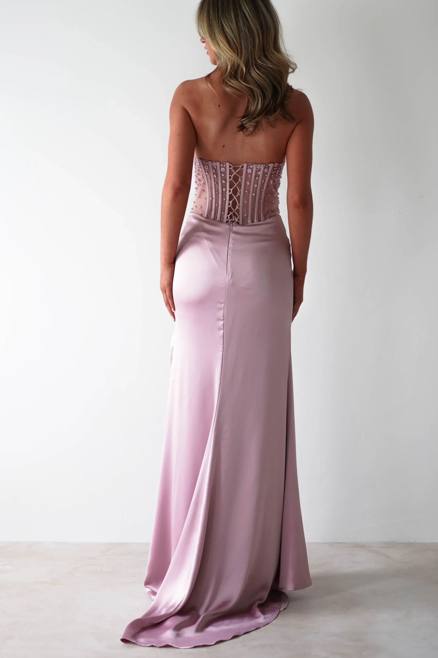 Theodora Strapless Embellished Gown | Mauve