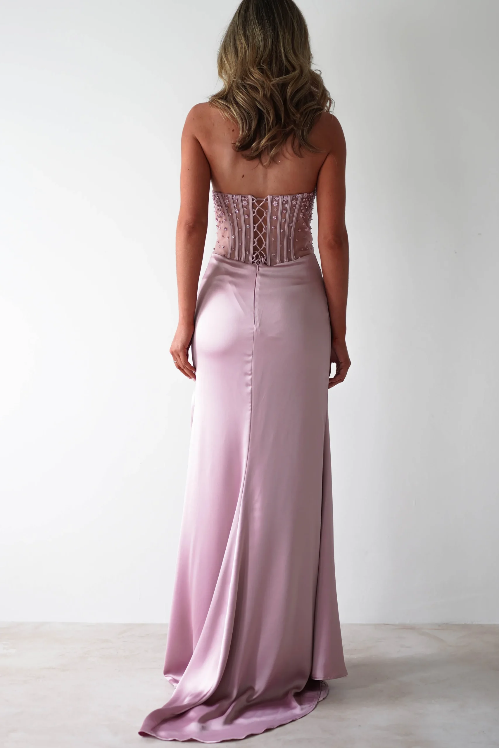 Theodora Strapless Embellished Gown | Mauve