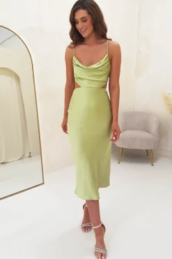 Tilda Soft Satin Midi Dress | Lime