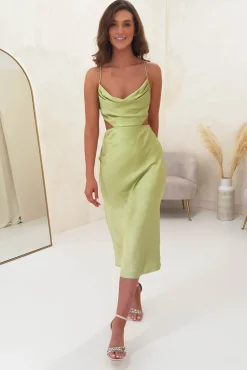 Tilda Soft Satin Midi Dress | Lime