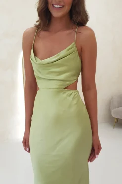 Tilda Soft Satin Midi Dress | Lime