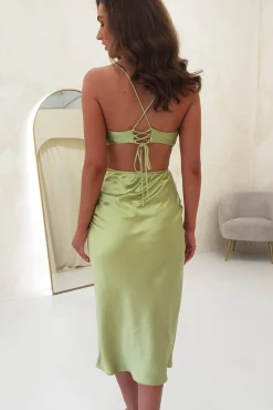 Tilda Soft Satin Midi Dress | Lime
