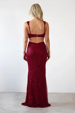 Tora Cut Out Sequin Maxi Dress | Dark Red